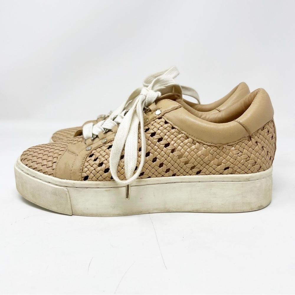 JOIE HANDEN WOVEN PLATFORM SNEAKERS TAN BASKET WEAVE LEATHER WOMENS SZ 7.5